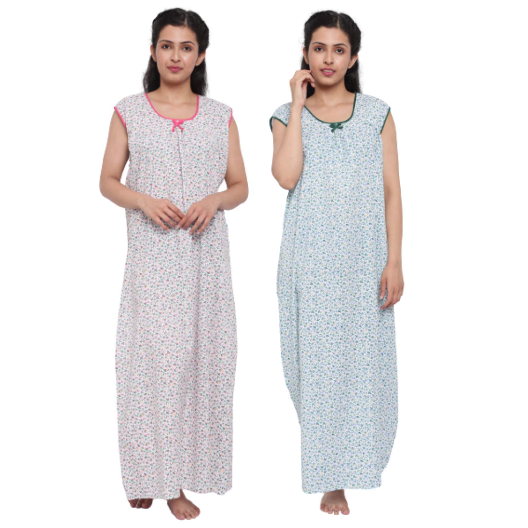 cierge Women's Cotton All Over Print Sleeveless Maxi Nighty (Multicolour, Free Size) - Pack of 2-picture-17
