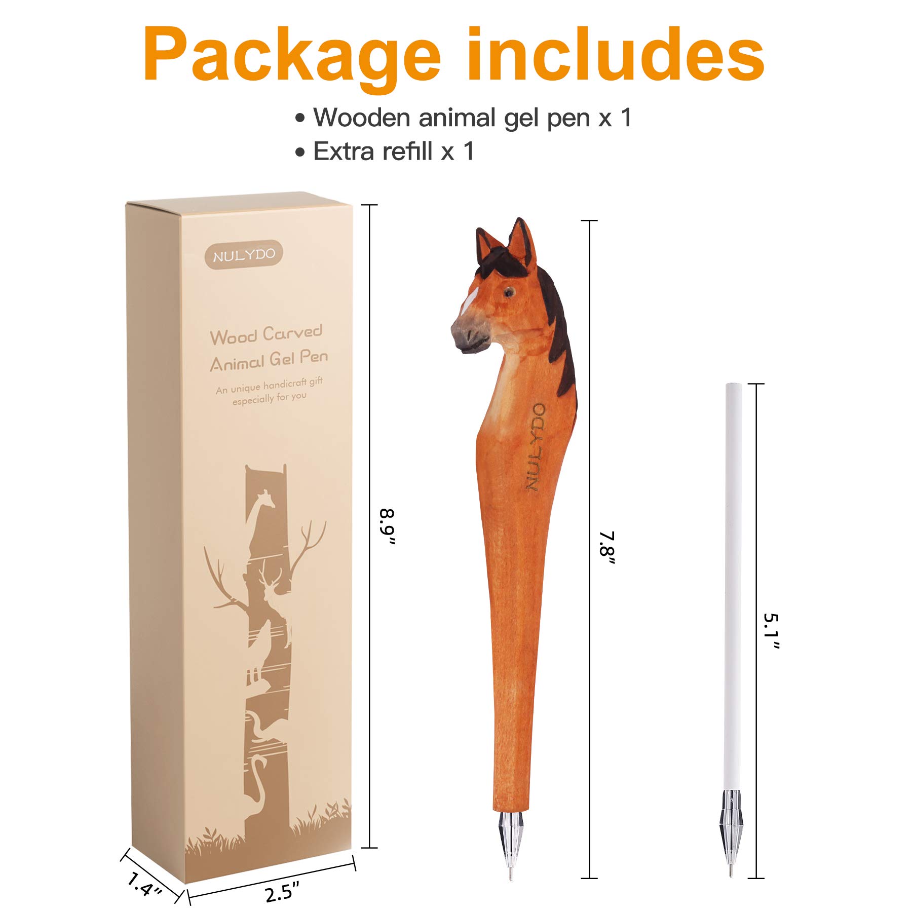 Bolígrafo de gel de animales tallados en madera 100 % hecho a mano | Caballo, bonito material escolar de papelería, suministros de oficina, divertido bolígrafo de escritura, bolígrafo de regalo