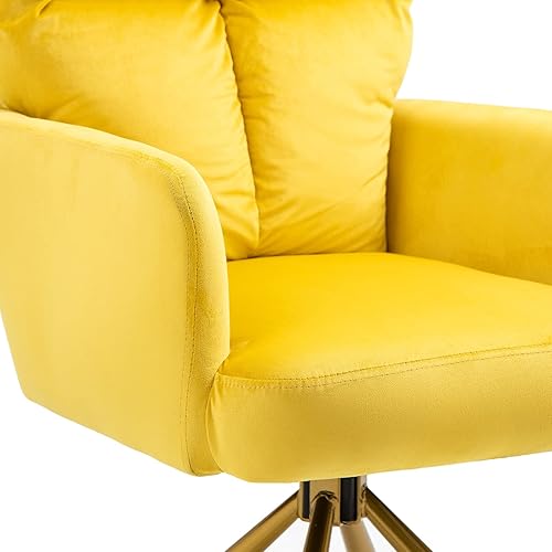 Miniatura 6 de Silla giratoria de terciopelo suave, diseño ergonómico con reposabrazos, cómoda silla de tocador con patas de metal estables para leer, estudiar,