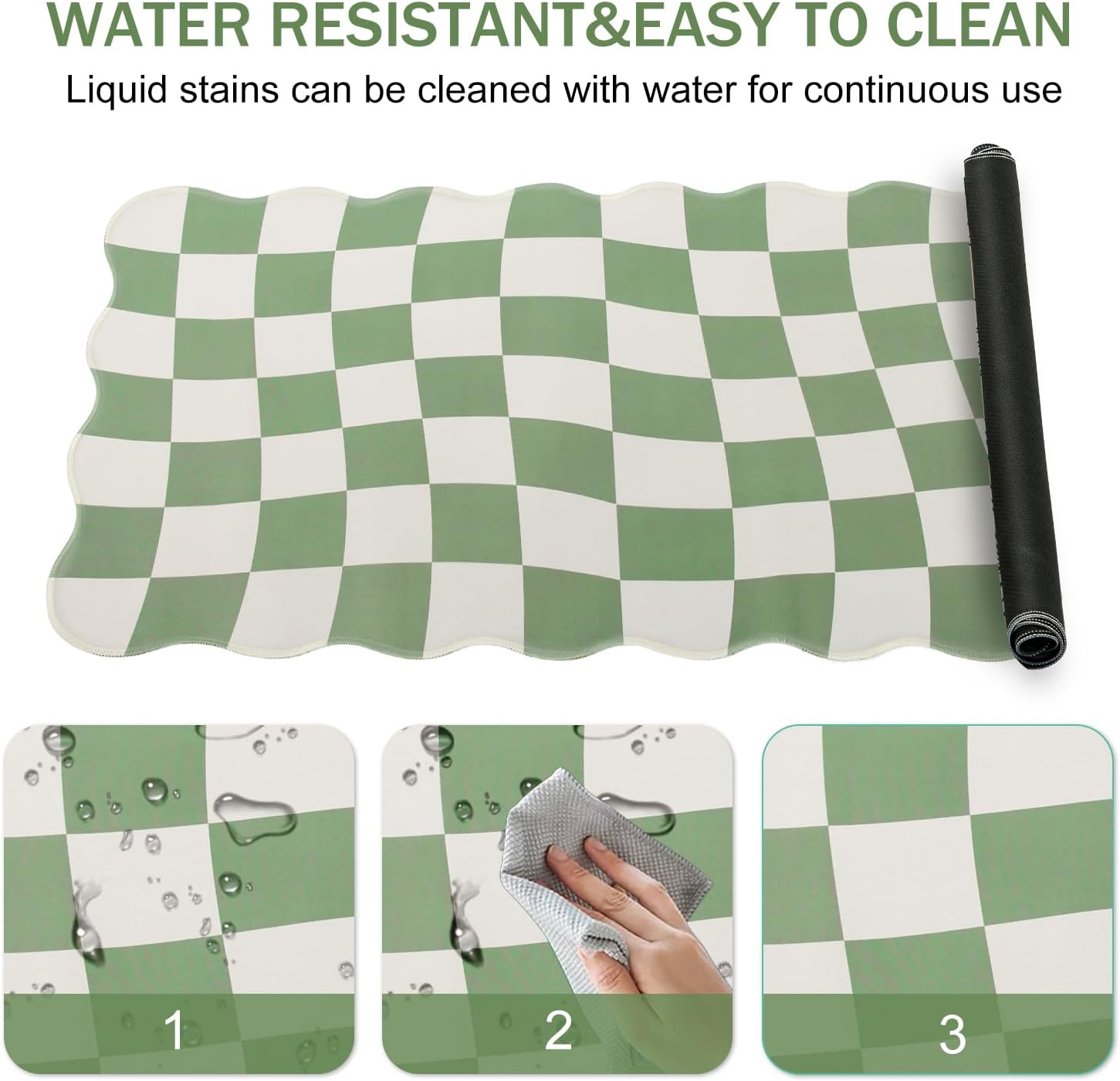 L-SPOUTTO Green Mouse Pad,Geometric Desk Mat XXL Large Scalloped Gaming Mousepad,35.4x15.7in Non-Slip Rubber Base Keyboard Pad Waterproof Desktop Mat for Laptop Computer Game Home Office-Checkered - Image 7