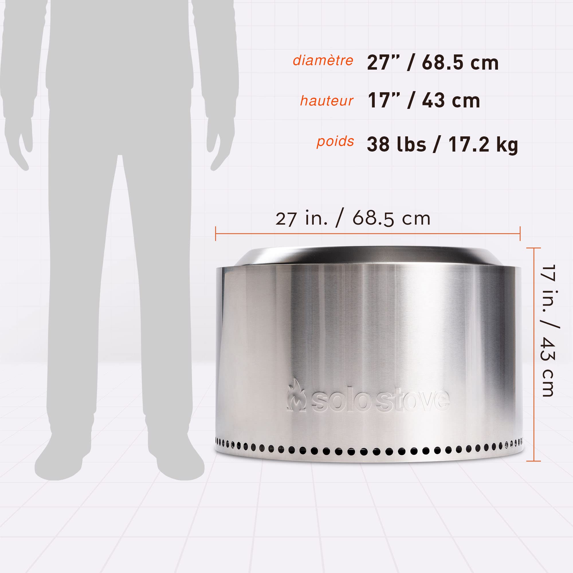 Solo Stove Brasero Yukon 2.0 | Brasero Portable de sans émission de fumée, Combustion Naturelle du Bois, avec bac à Cendres Amovible, Acier Inoxydable, 68,5 x 43 cm, 18,3 kg Argent