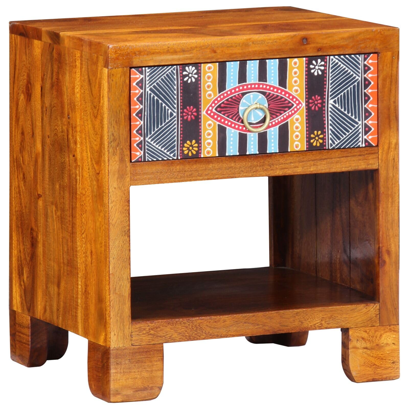 SXZenSpace 4016510 Side Cabinet 40x35x45 cm Solid Wood Acacia Bedside/Side/End Tables,Vertical Storage for Living Room Bedroom Nightstand Table