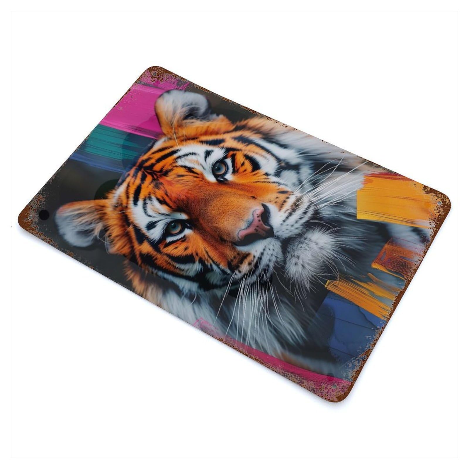 Tiger Portrait with Abstract Strokes Vintage Metal Tin Sign 11.8"x7.9", Ideal for Cafe, Home Bar And Lounge Decor