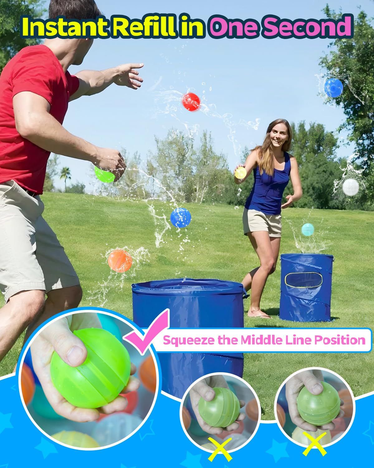 Wasserbomben Wiederverwendbar, 14 Stück Wasserbomben Selbstschließend mit Netzbeutel, Silikon Wasserballons Wiederverwendbare für Wasserspielzeug Kinder Pool Spielzeug Sommer Wasserschlachten