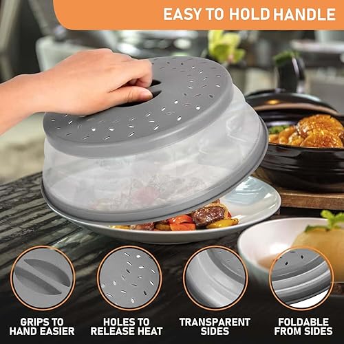 Miniatura 4 de Cubierta plegable para microondas con ventilación de vapor, apta para lavavajillas, sin BPA (gris)