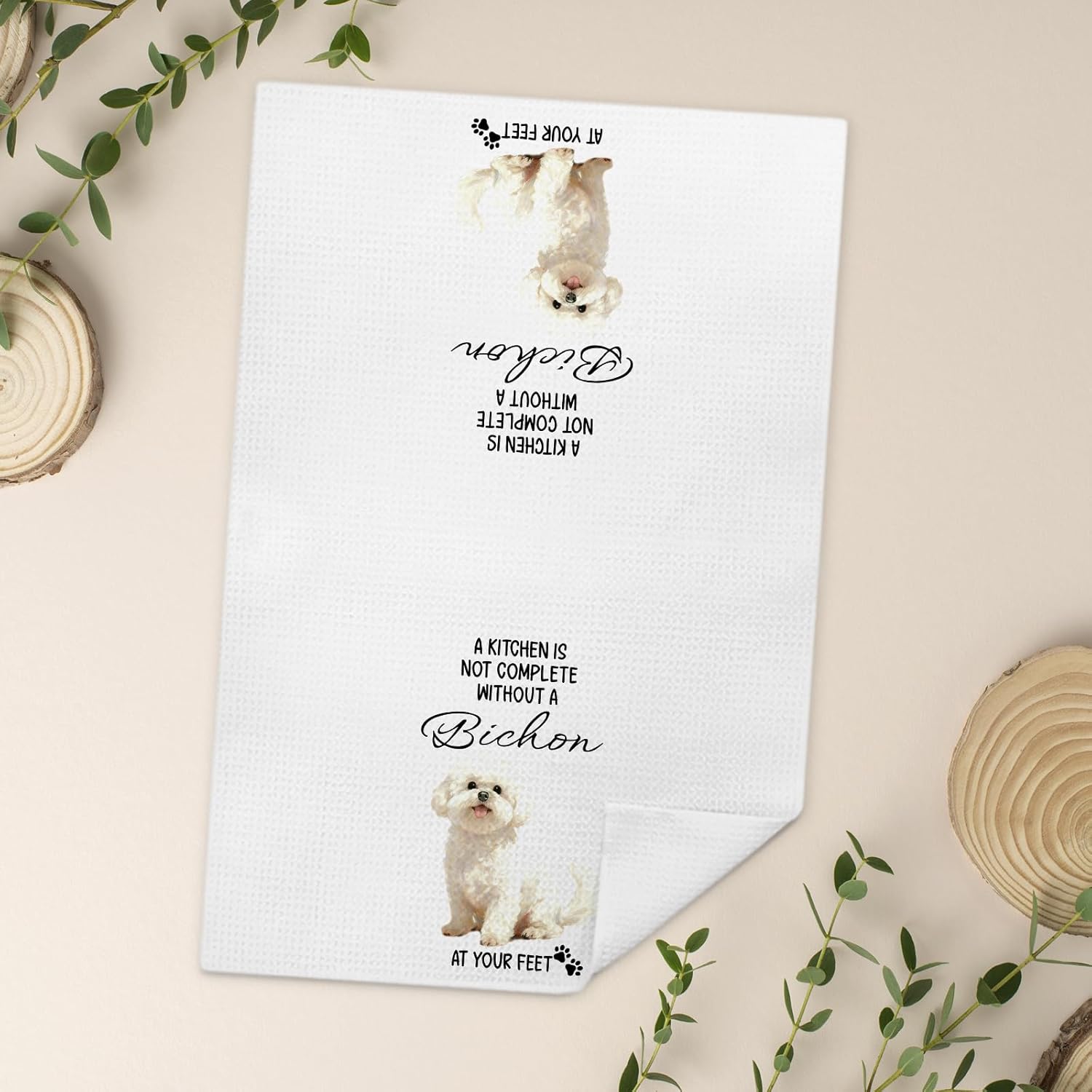 Funny Bichon Frise Kitchen Towels, A Kitchen is Not Complete Without a Bichon Frise at Your Feet Decorative Hand Tea & Dish Towels for Dining Room, Dog Mom Owner Lovers Gifts, 16x24 Inch - Image 2