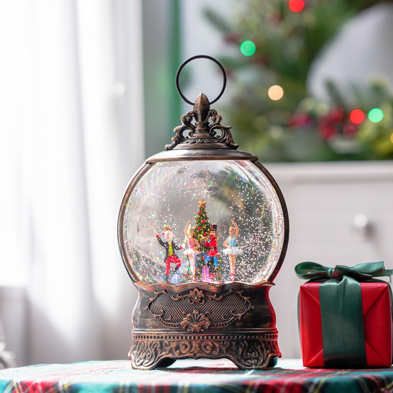 12.1" Christmas Snow Globe Lantern with Nutcracker Ballet Decor, Musical Snow Globe, Indoor Home Christmas Decor, Battery or USB Powered, Holiday Decor Gift Christmas Water Lantern