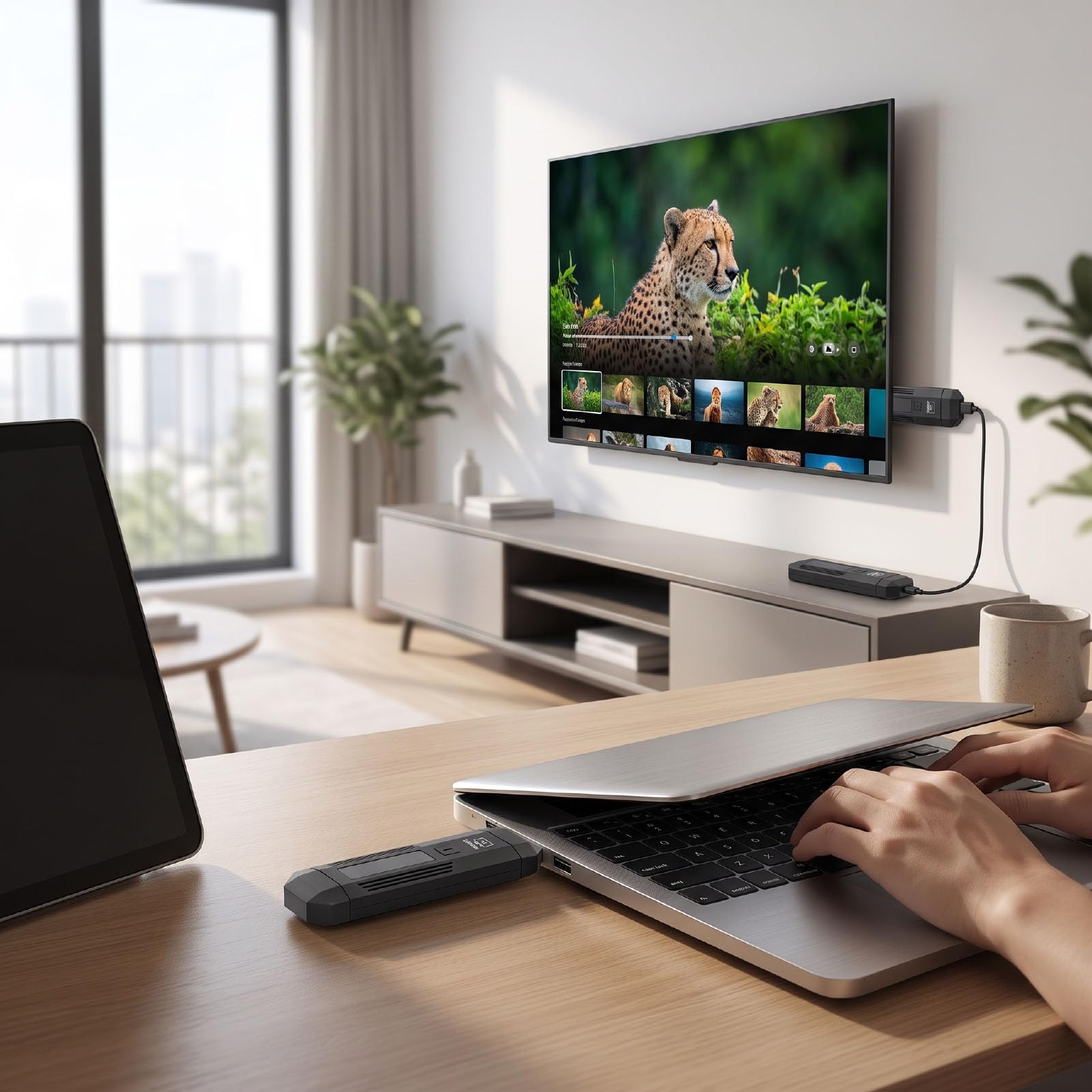 Annadue Ricevitore Trasmettitore Video Wireless Interfaccia Multimediale | Materiale ABS, Doppia Banda 2.4G/5.8G, Plug and Play per Laptop, TV Box, Proiettore