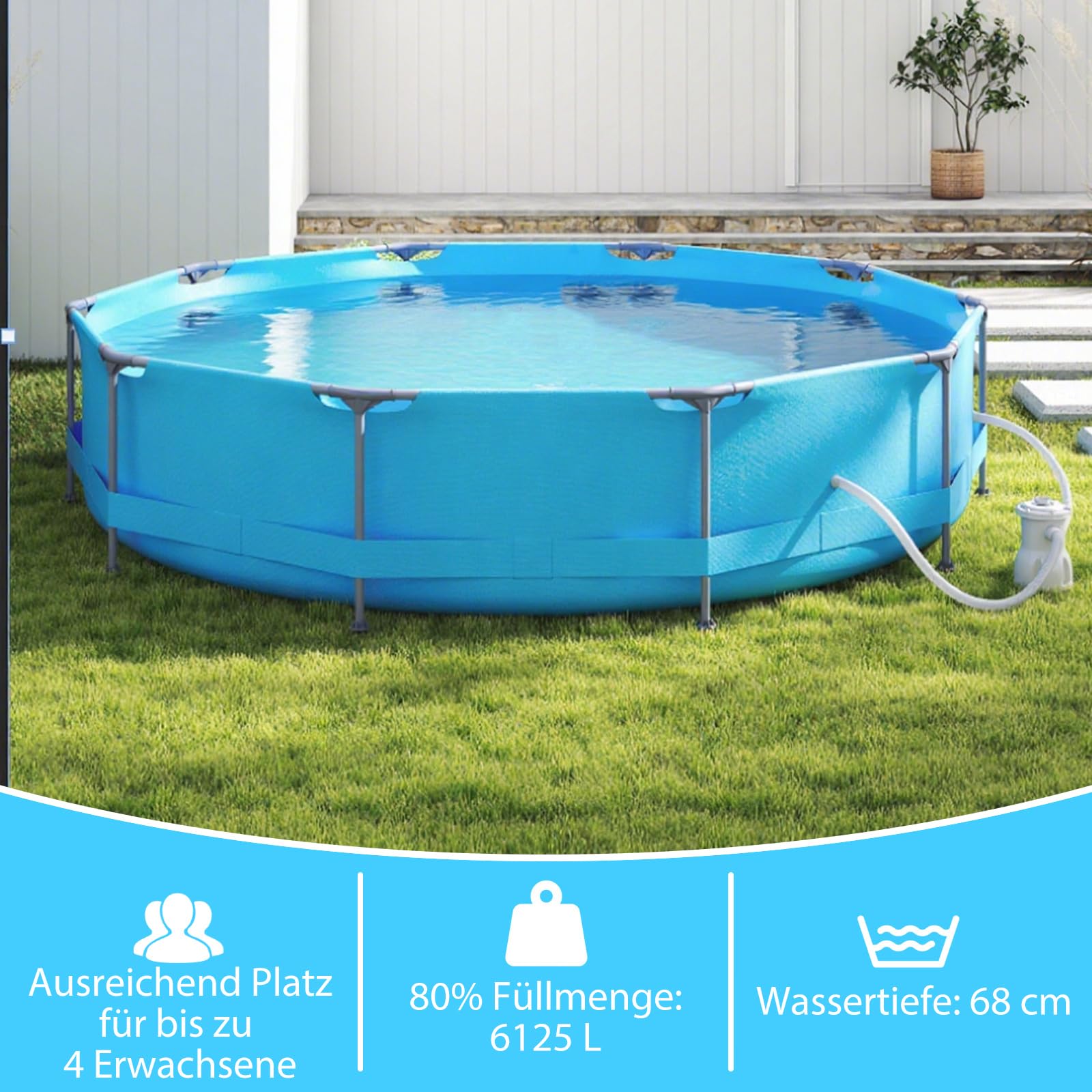 RELAX4Life Pool-Set mit Filterpumpe Ø 360 x 76 cm Metallrahmen Schwimmbecken Komplettset