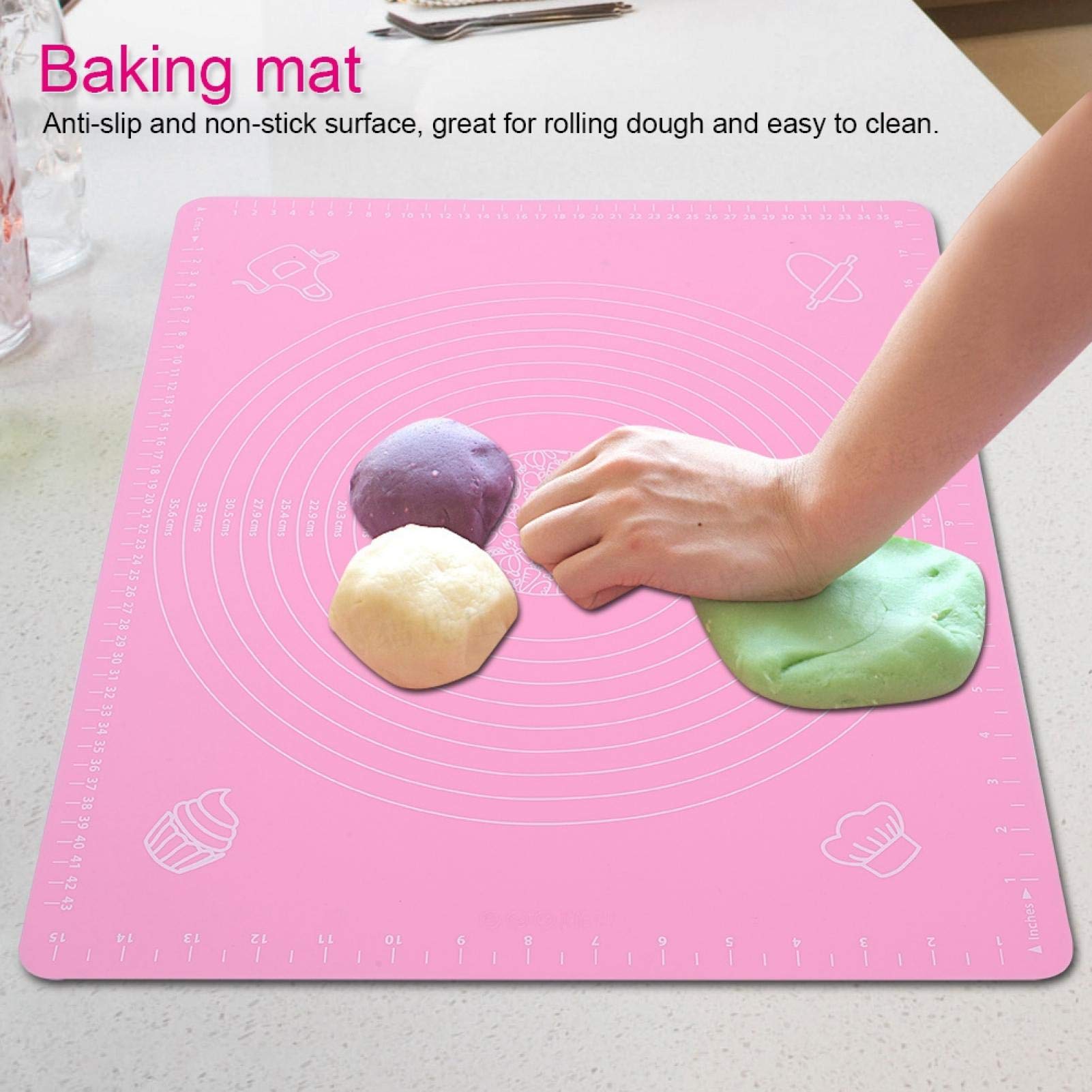 Silicone Pastry Mat, Non Stick Baking Mat with Measurement for Home Kitchen