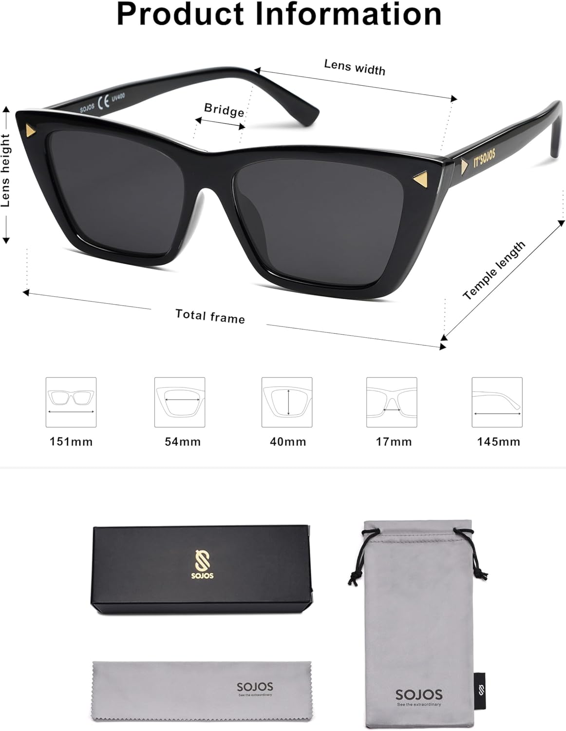 SOJOS Trendy Sunglasses Womens Cute Cat Eye Polarized Square Women Designer Shades SJ2297 - Image 5