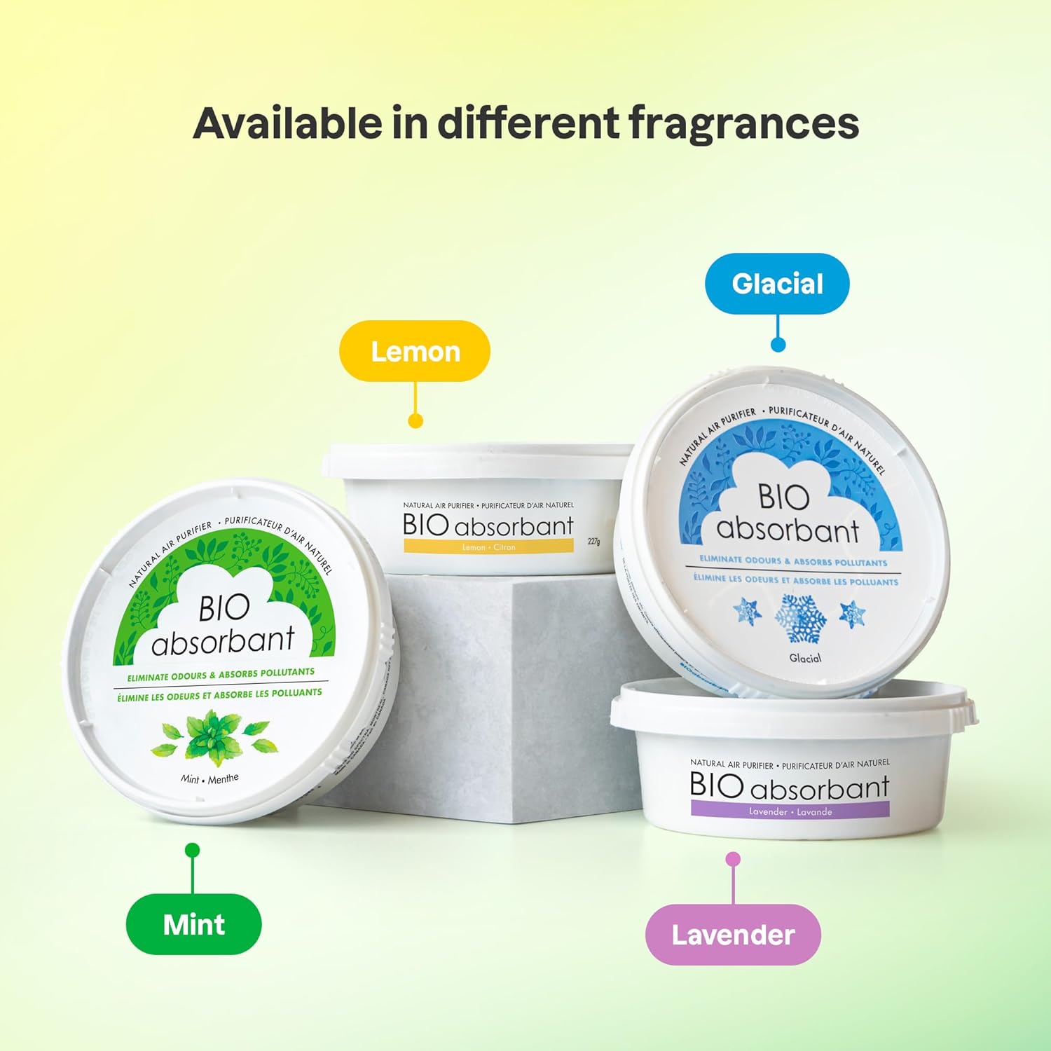 ATTITUDE Bio Absorbant Air Purifier with Activated Carbon, Plant- and Mineral-Based, Absorbs Odors, Vegan, Lemon, 8 Ounces