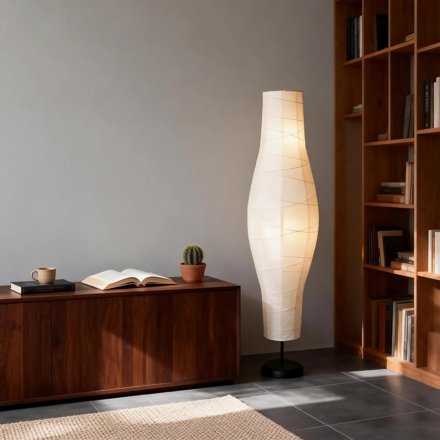 XENOID Paper Floor Lamp, Rice Paper Standing Floor Lamp with Soft Warm Ambient Light, Tall Minimalist Lamp for Living Room Bedroom Home Decor (Bulbs Included)