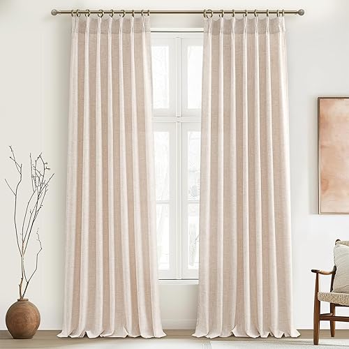 Miniatura 25 de Cortinas de lino plisado elegante de 102 pulgadas de largo para sala de estar/comedor, cortina de lino plisada de 102 pulgadas, filtro de luz que
