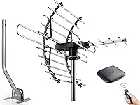 PIBIDI 200 Mile Amplified Outdoor TV Antenna - 360° Wireless Remote Rotation, 4K 1080P VHF/UHF, Mounting Pole, Attic/Outdoor HDTV