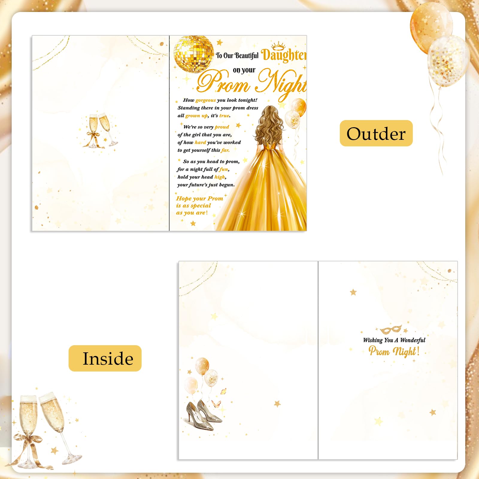 HOWAF Prom Gifts for Girls 2026 Gifts for Daughter Prom 2026 Card for Daughter School prom Night Greeting Card Graduation Card with Envelope Keyring Keychain Graduation Gift for Her - Image 3