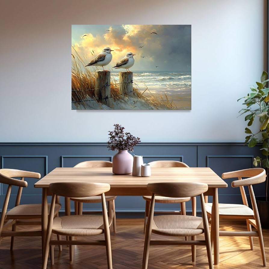 絵画　鳥　海 Amazon.co.jp: SHYAMIC 海絵 アート海 自然風景, 片足の鳥 海絵