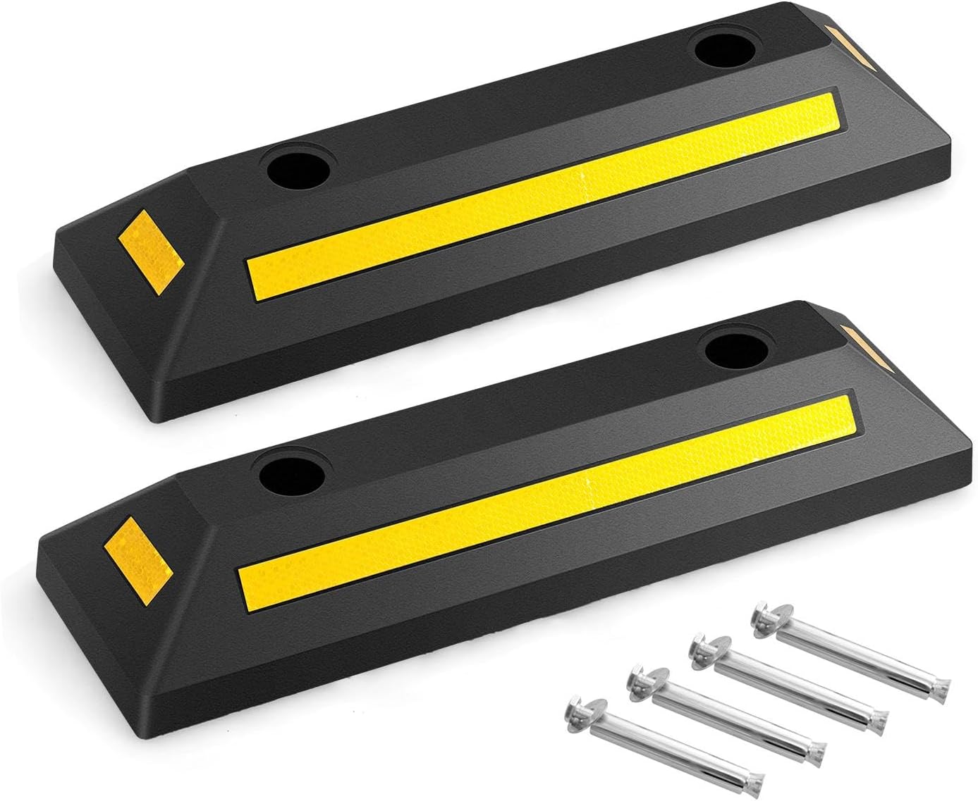 1/2 Pack Rubber Kerb, 54/182cm Parking Guide Block with Yellow Reflectors, Heavy Duty Wheel Stop Driveway Bump for Car, Truck, RV, Trailer and Garage (2 Pack, 54 x 16 x 9cm)