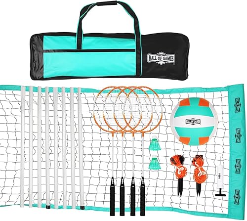 DUNLOP Volleyball Multiple Size Adjustable Heights Outdoor Volleyball Nets, Durable 3-Piece Steel Poles with Official Size Volleyball Included,