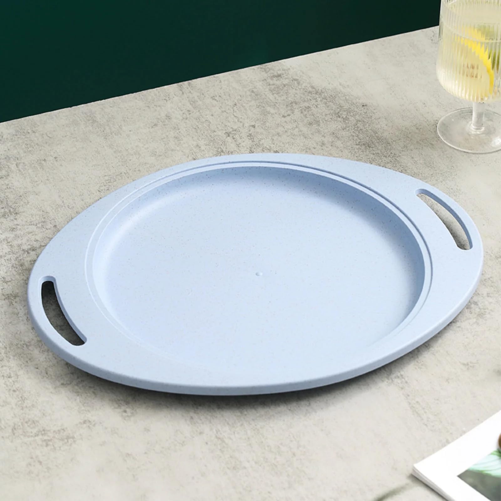 Oicia Wheat Straw Cafeteria Tray Restaurant Serving Trays Serving Platter Unbreakable Deep Dinner Plates Set Wheat Straw Dinnerware Kitchen Plates for Daily Use (34cm, Blue, Set of 2) 2