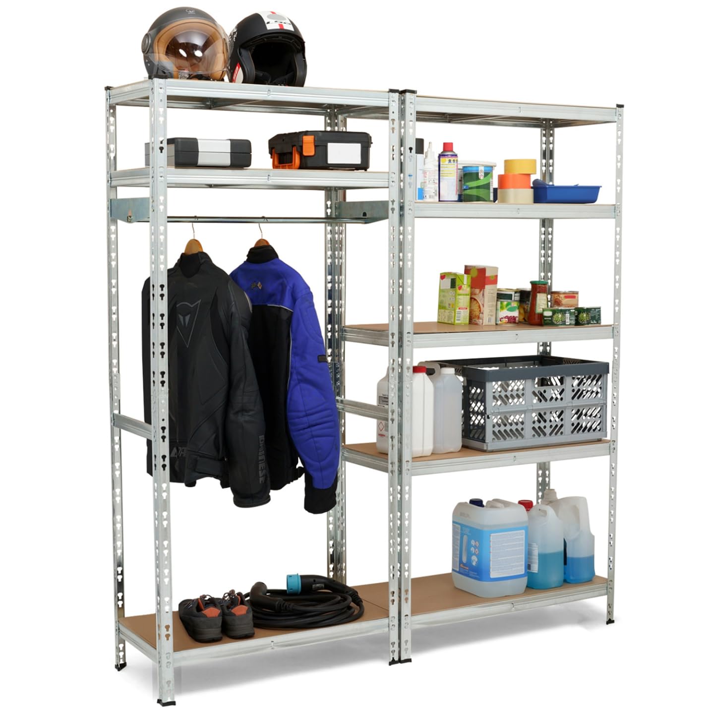 IDMarket - Juego de 2 estantes modulares de carga pesada de metal 8 bandejas con vestuario