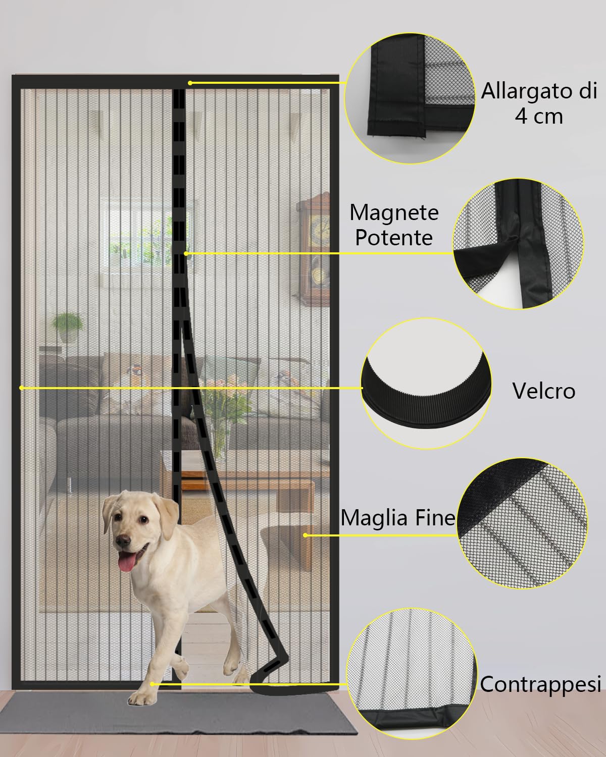 HW CASA Zanzariera Magnetica 140x240 con 34 Potenti Magneti e 2 Blocchi di Peso,Zanzariera Porta Si Chiude da Sola,Tenda Zanzariera per Impedire Ingresso di Mosche e Zanzare,Facile da Installare