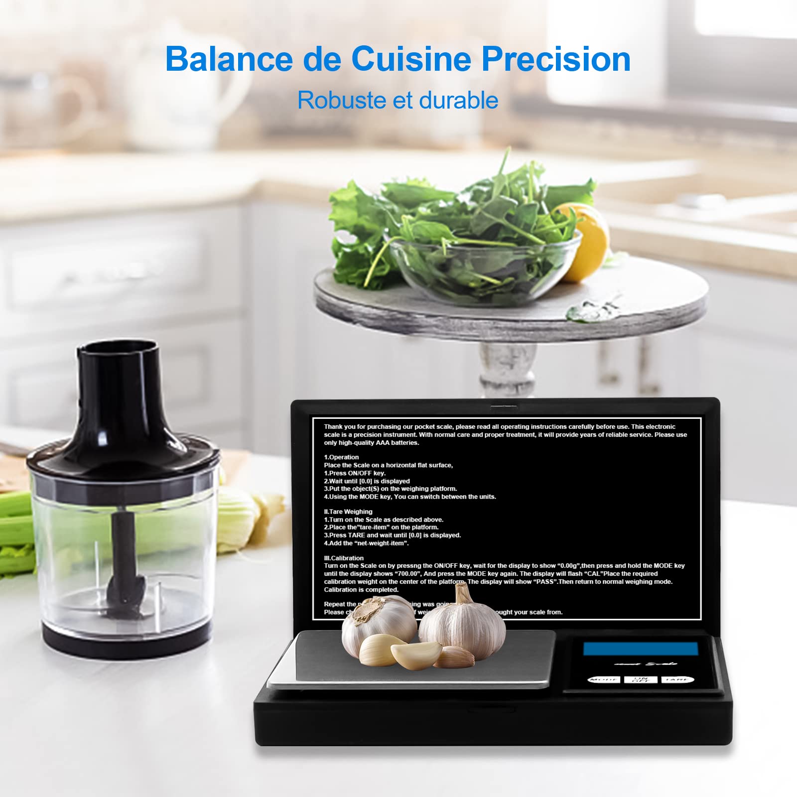Bilancia di Precisione,Bilancia da Cucina 1000g/0.1g in Acciaio Inox, con Display LCD e Funzione Tara,7 Unità per Cucina,Farmaci, Gioielli, Polvere (2 Batterie Incluse)