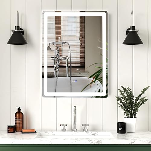 Salfanre Bathroom Led Mirror,Bathroom Mirror with Lights,32 x 24 Smart Mirror，Wall Mounted LED Mirror,Backlit Mirror Bathroom with Anti-Fog,Dimmiable,Memory Function(Horizontal/Vertical)