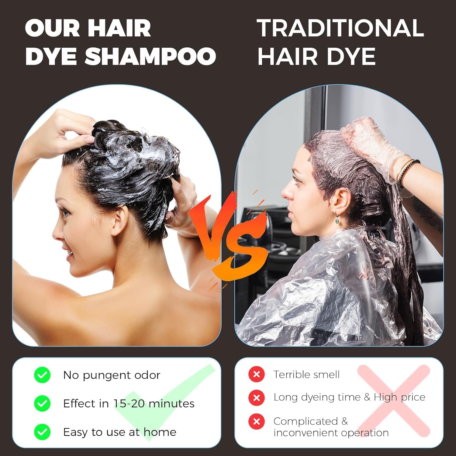 YOURTONE Dark Brown Hair Dye Shampoo 3 IN 1, Hair Color Shampoo for Gray Hair Coverage for Women Men, Herbal Formula with Ammonia-free Ingredients, Lasts up to 30 Days (16.9 Fl Oz)