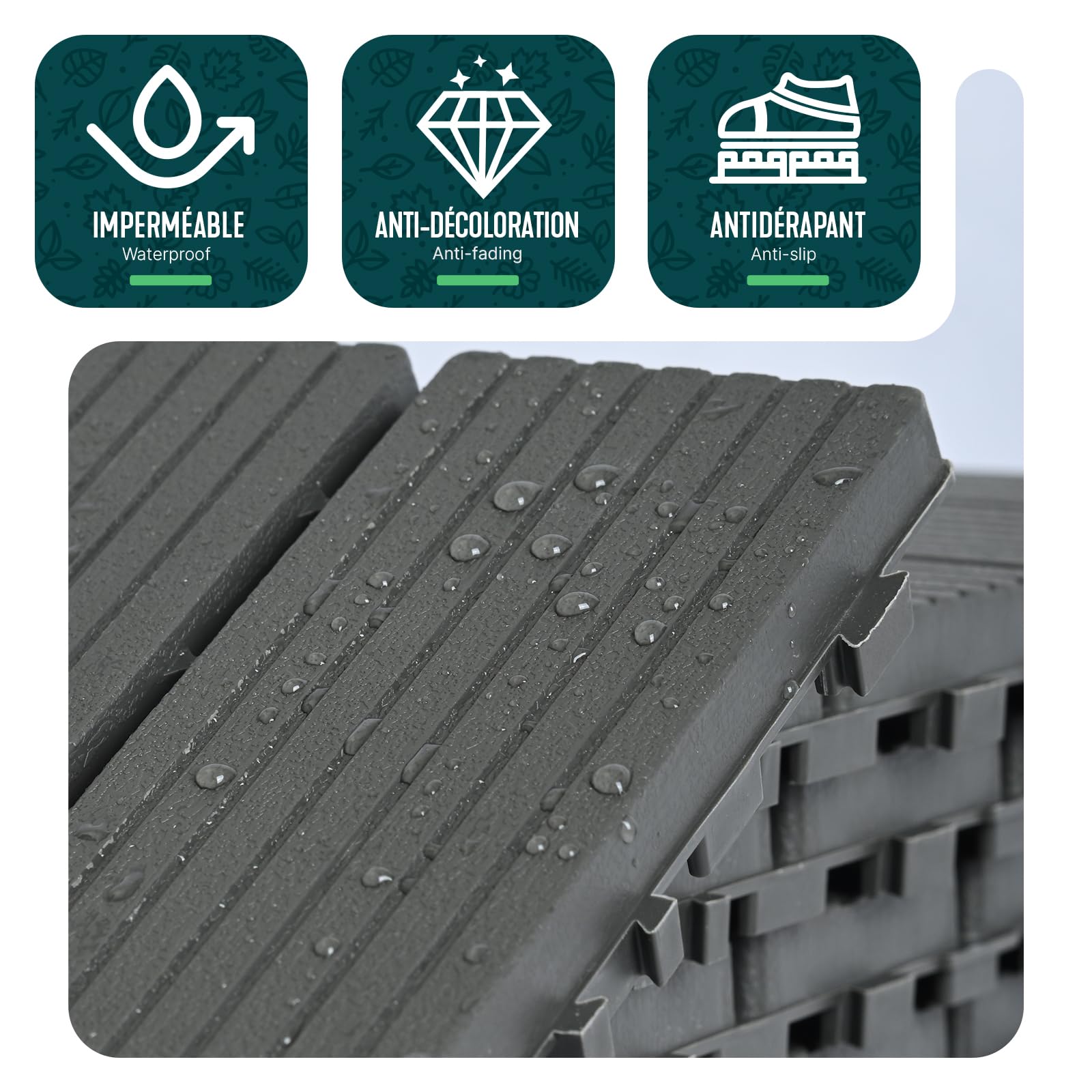 VOUNOT® Set da 22 Piastrelle Esterno ad Incastro 30x30 cm, Pavimento da Giardino Antiscivolo e Drenante, Tagliabili e Resistenti all’Acqua per Terrazza, Patio e Piscina, Antracite