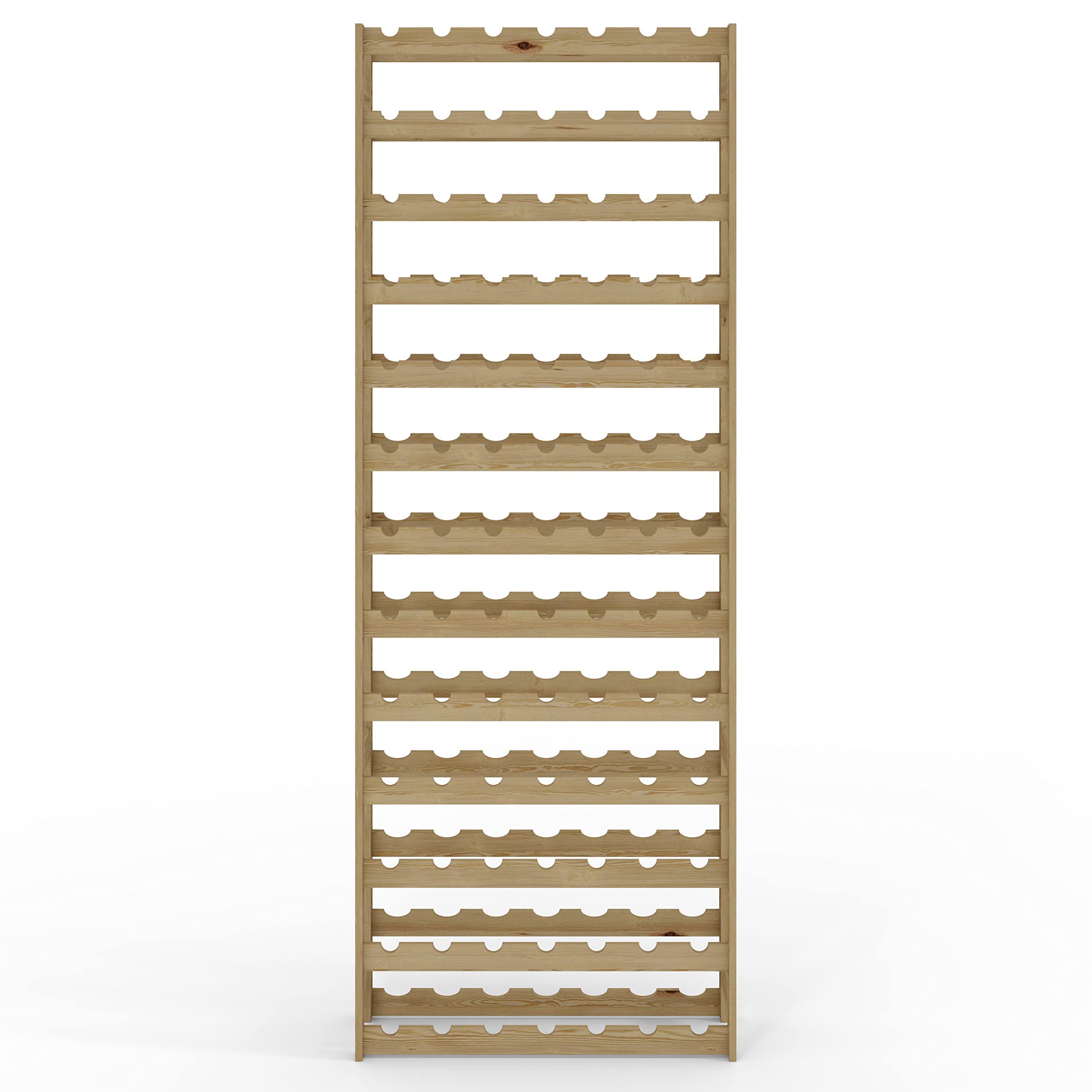 Lenmar Casier à Vin Range Bouteilles Horizontal, Serie RW-1, Étagère à Vin en Bois Naturel, Couchages, pour 12-91 Bouteilles Vin, Casier Cave Etagères Porte-Bouteilles (RW-1-91, 198 x 72,5 x 25)