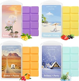 SCENTORINI Wax Melts, Wax Cubes Strong Scent for Relax, 2.5 oz 4-Pack, Scented Wax Melts for Warmer - Strawberry Blackcurrant/Green Tea Lemon/Raspberry Orange/Ocean Grass Bellflower