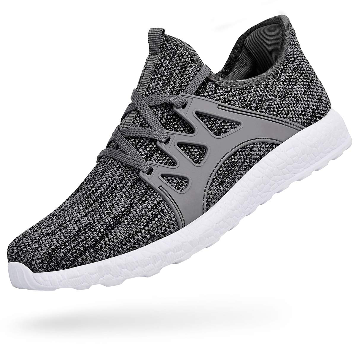 ZOCAVIA Men Women Trainers Non Slip Lightweight Running Sports Shoes Outdoor Walking Gym Fitness Athletic Shoes Grey White
