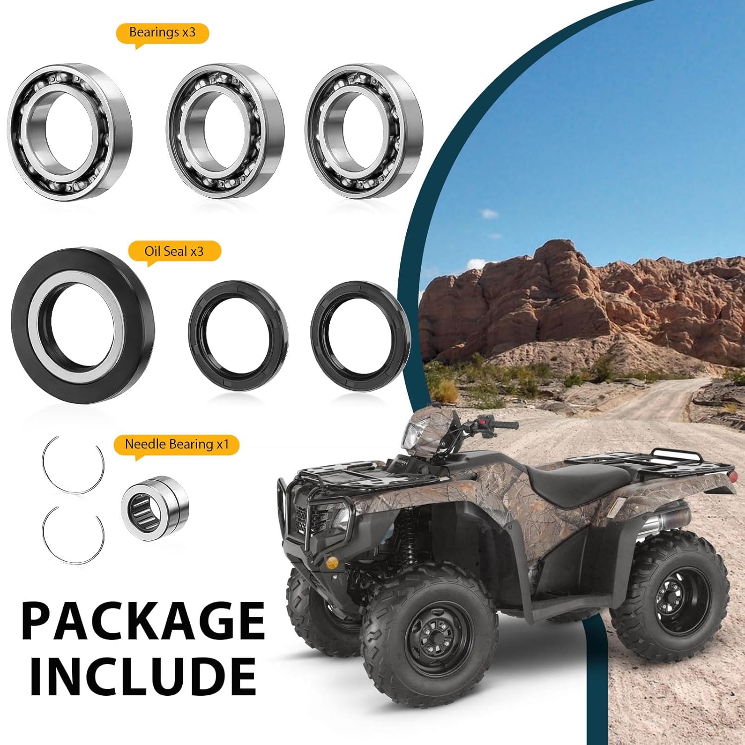 Rear Differential Bearing Seal Kit for Honda Rancher 420 TRX420 Foreman 500 520 TRX500 TRX520 2014-2024