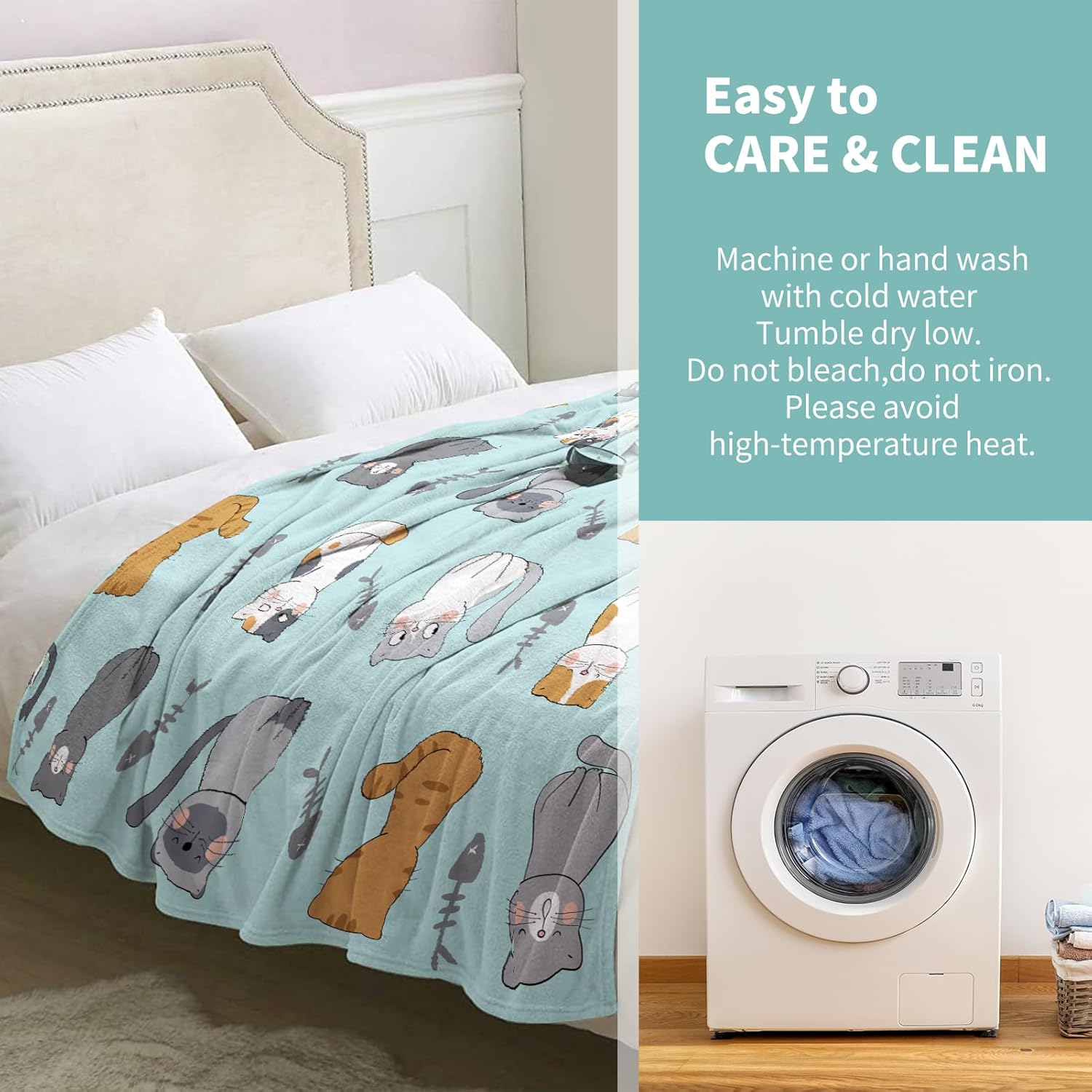 Cat Blanket Gifts for Women Girls Mom Mother's Day Birthday Christmas Valentine Present Kawaii Kitten Fishbone Theme Decor Bedroom Living Room Sofa Couch Soft Cozy Plush Kids Adults Teen Throw 60"x50" - Image 6