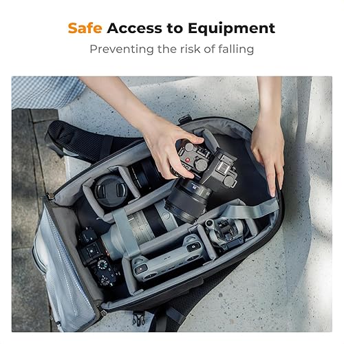 Miniatura 22 de K&F Concept Mochila profesional para cámara, bolsa de fotografía de gran tamaño, compatible con cámara DSLR, color gris