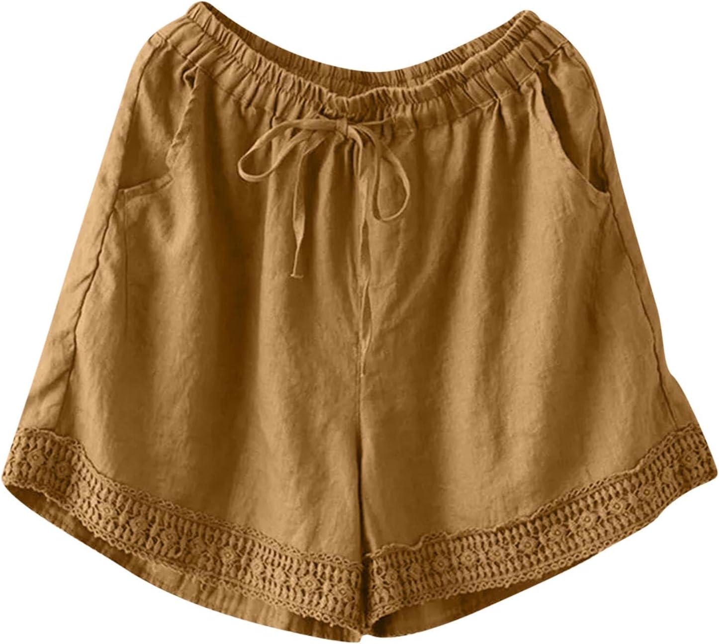 Cotton Linen Shorts for Women Summer Casual Comfy Wide Leg Shorts Drawstring Elastic Waist Lightweight Bermuda Shorts