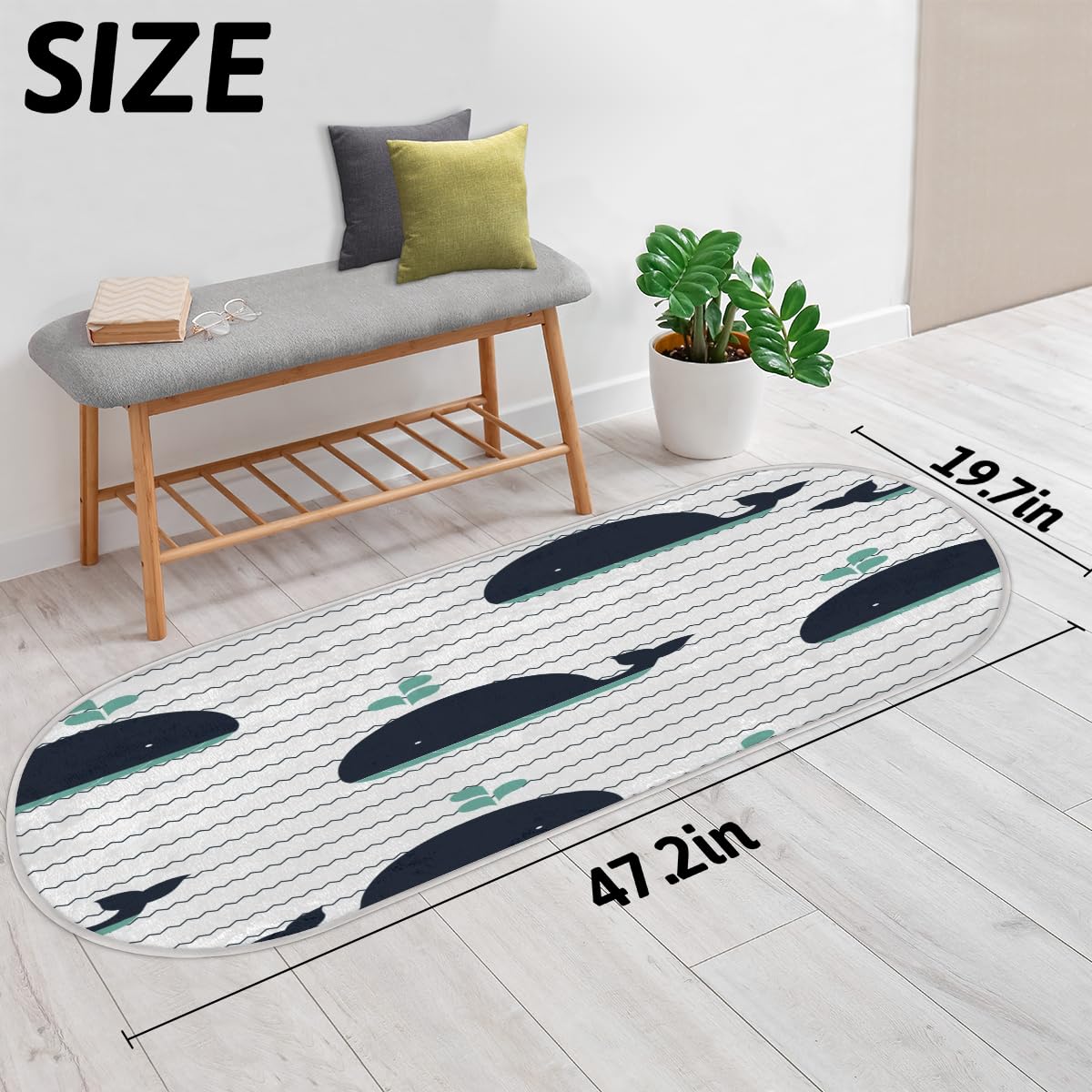 TropicalLife Uroczy wieloryb dywanik mata 50 x 120 cm, zabawny wieloryb długie włosy pogrubione dywaniki do pokoju kuchni domu łazienki wewnątrz antypoślizgowa mata podłogowa dywaniki