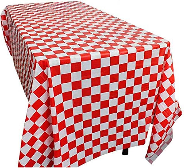 xutong 2 Pack Red and White Plastic Checkered Tablecloths, Disposable Party Table Covers - Picnic Party Decoration,