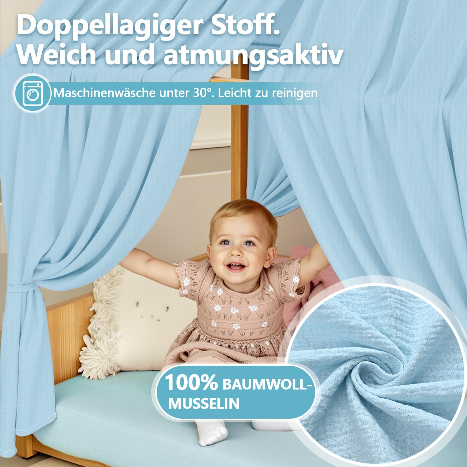 Alishomtll Zestaw do dekoracji łóżka domowego, 2 baldachimy, 100% muślin bawełniany, girlanda z proporczykami 300 cm, do pokoju dziecięcego