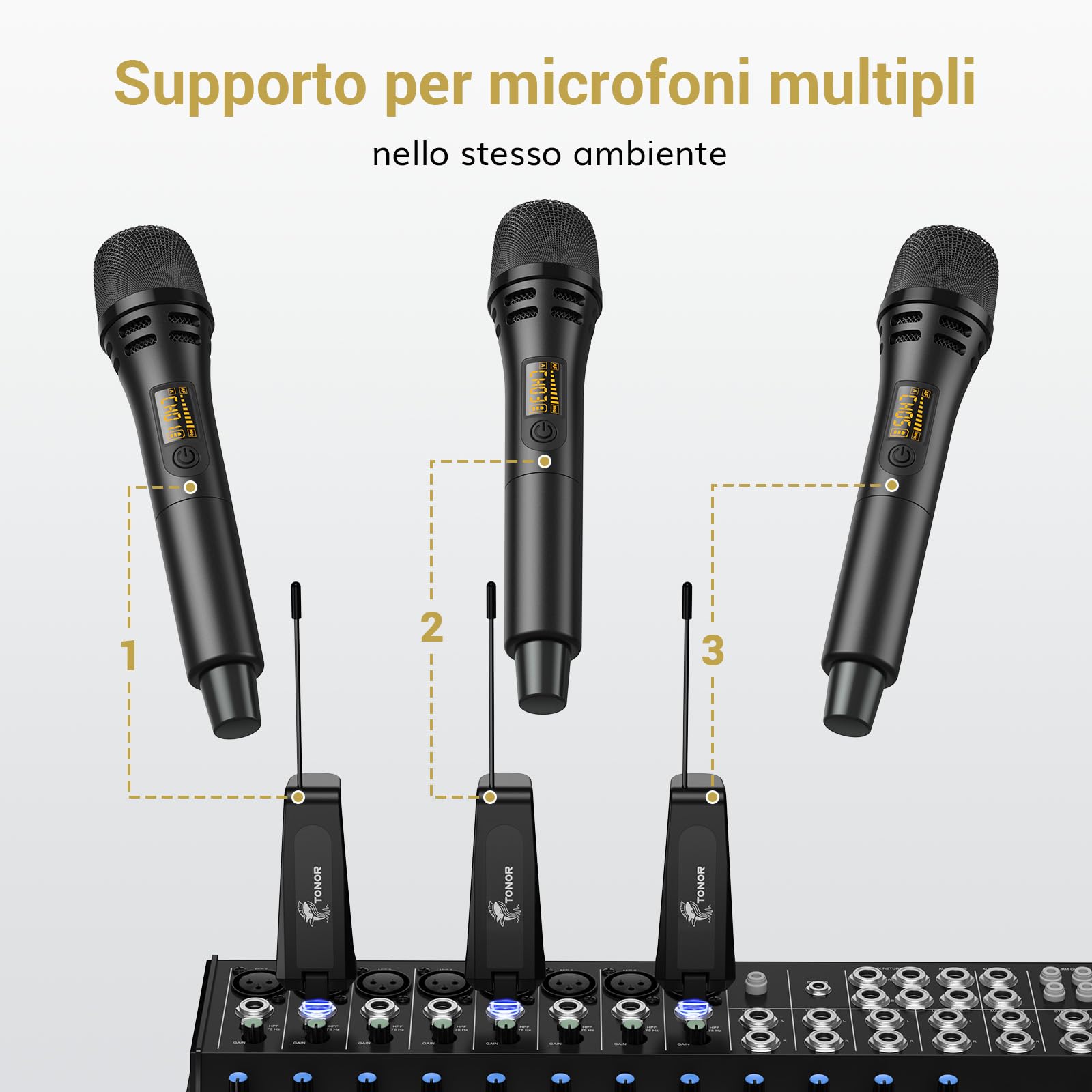 TONOR Microfono Karaoke Wireless, Microfono Vocale Dinamico Professionale UHF con Ricevitore Ricaricabile per Karaoke/Discorsi/Matrimoni/DJ/Spettacoli/Aule/Conferenze, Portata 60M, Nero, TW310