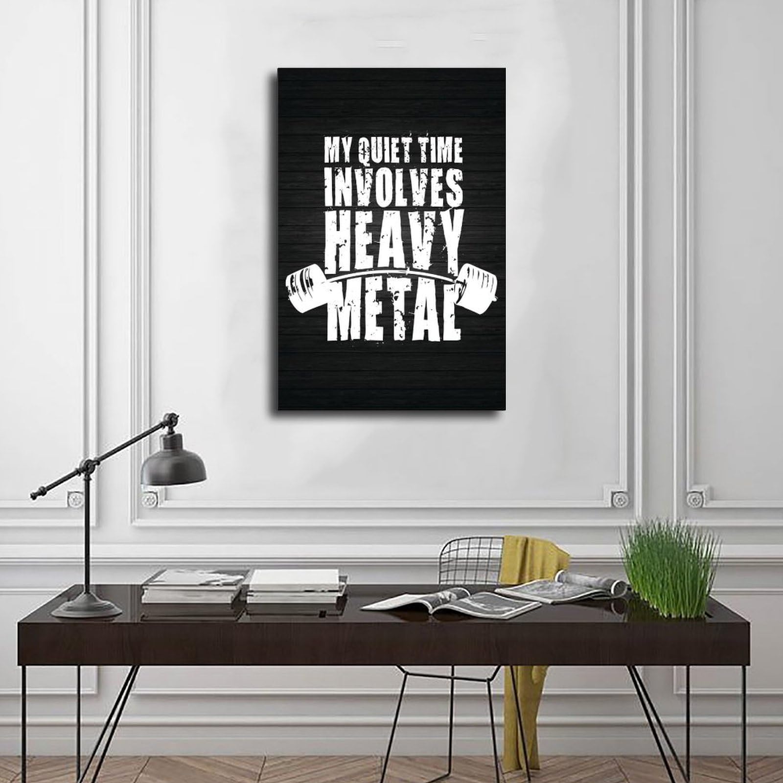 Poster motivazionale con scritta "Quiet Time and Heavy Metal", per sollevamento pesi, per casa, palestra e allenamento, stampa decorativa, 60 x 90 cm