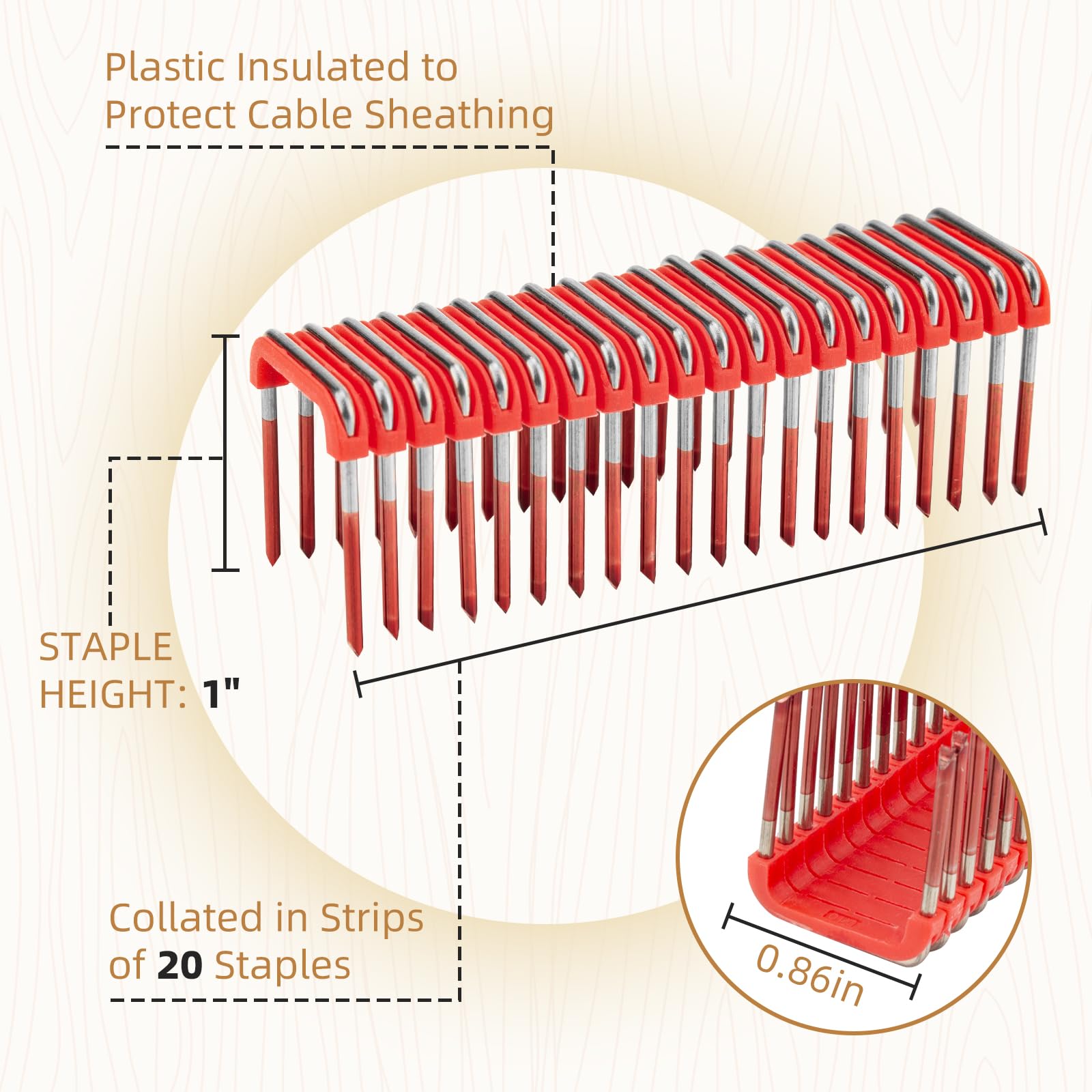Grapas de cable aisladas de 1 pulgada MNM1-600 para grapadora de cables Milwaukee M12, ajuste de fijación de cables eléctricos a superficies de madera