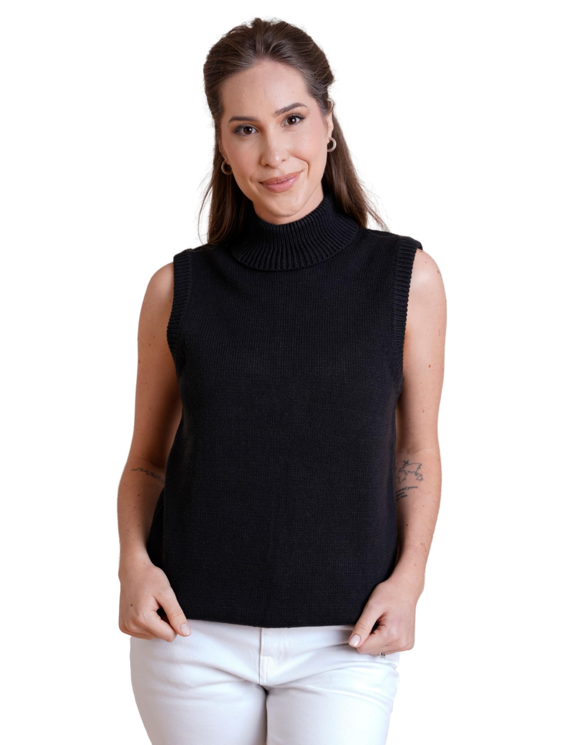 Enorsia Women's Black Roll Neck Knitted Vest In Size 18