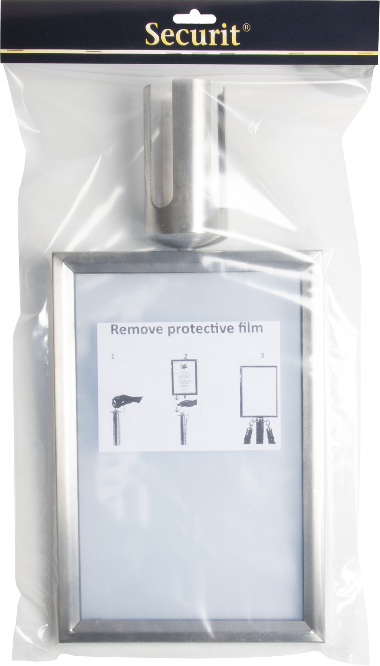 SECURIT - Porta Carteles A4 - Doble Cara - Plateado | Compatible con Postes - Acero Inoxidable - Uso Interior y Exterior