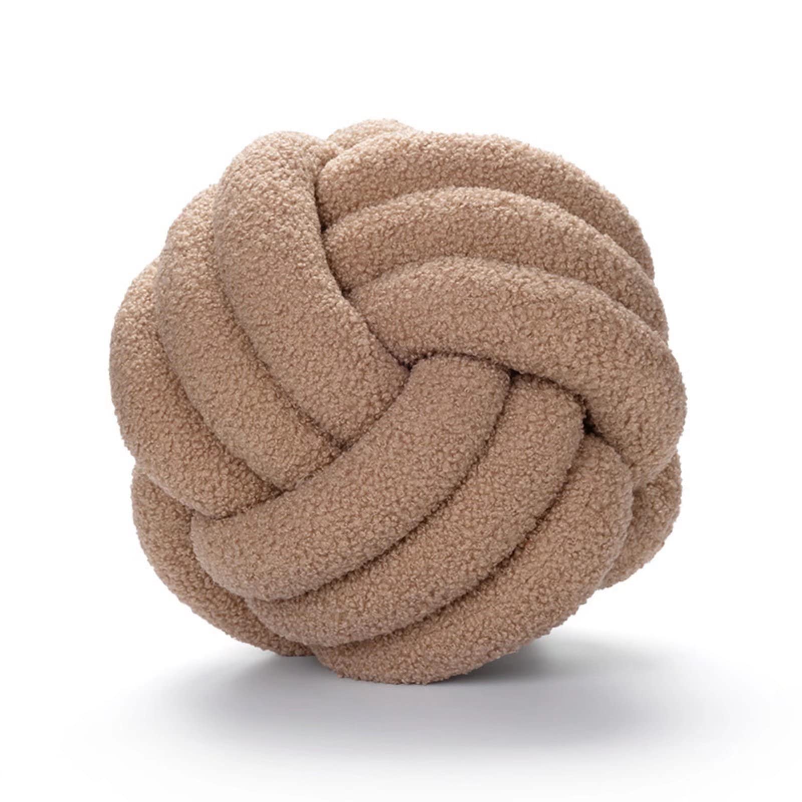 Knot Pillow Ball Round Lamb Wool Cushion, Boucle Knot Ball Pillow Decorative Throw Pillows, Soft Stuffed Plush Puff Knot Ball Pillow Car Couch Office Lumbar Cushion Kids Toy Khaki 11"