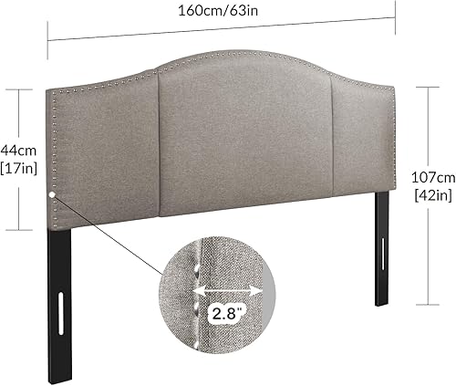 Miniatura 6 de Finnhomy Linen Fabric Upholstered Queen Size Headboard with Nailheads Trim Platform, Adjustable Height Head Board, Light Gray
