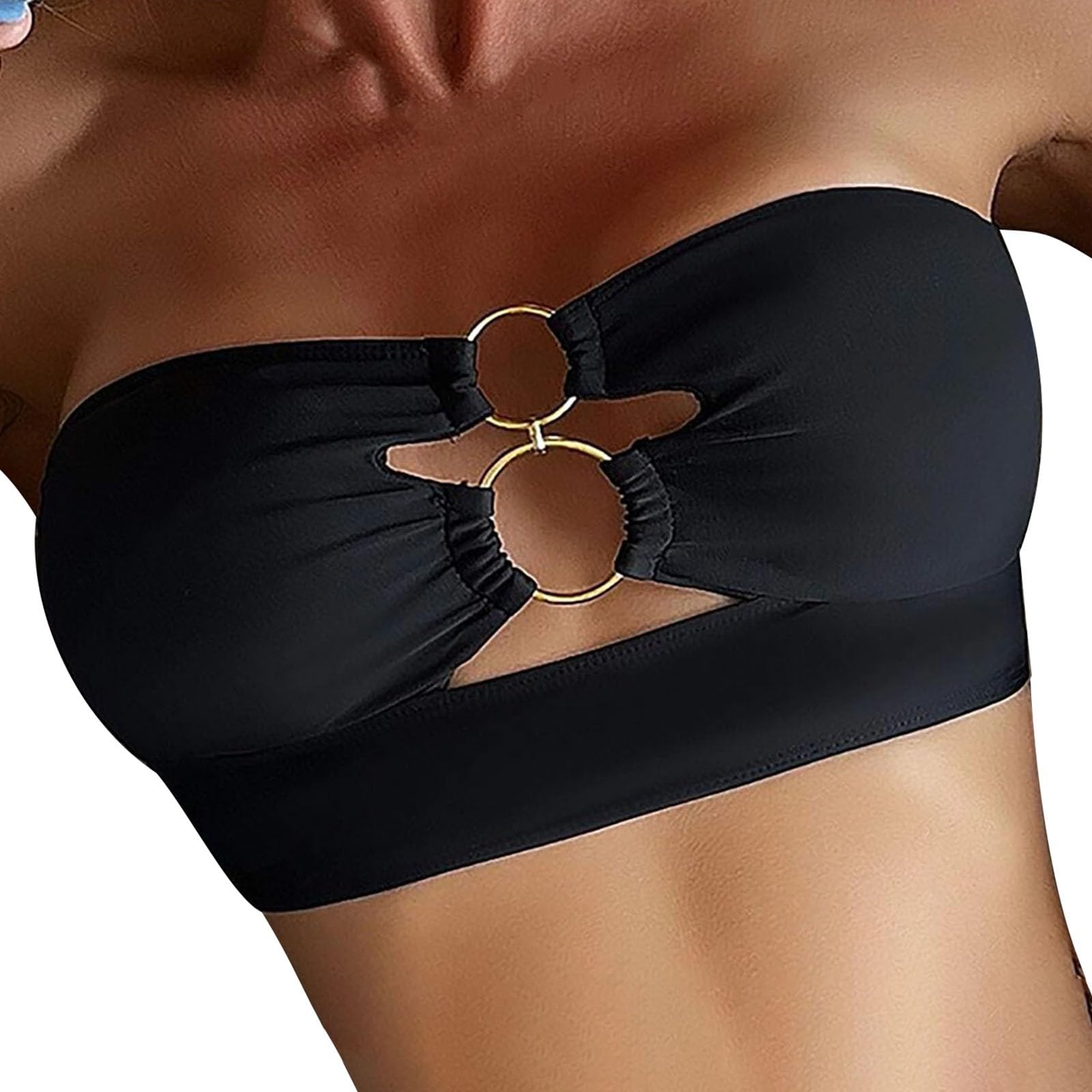 Genérico Bikini Completo Mujer Bikinis Push Up con Relleno Traje de baño con Parte Superior de Bikini bandeau con Anillo Recortado Sexy para Mujer Bikini Sexy Mujer Bikini Parte De Arriba