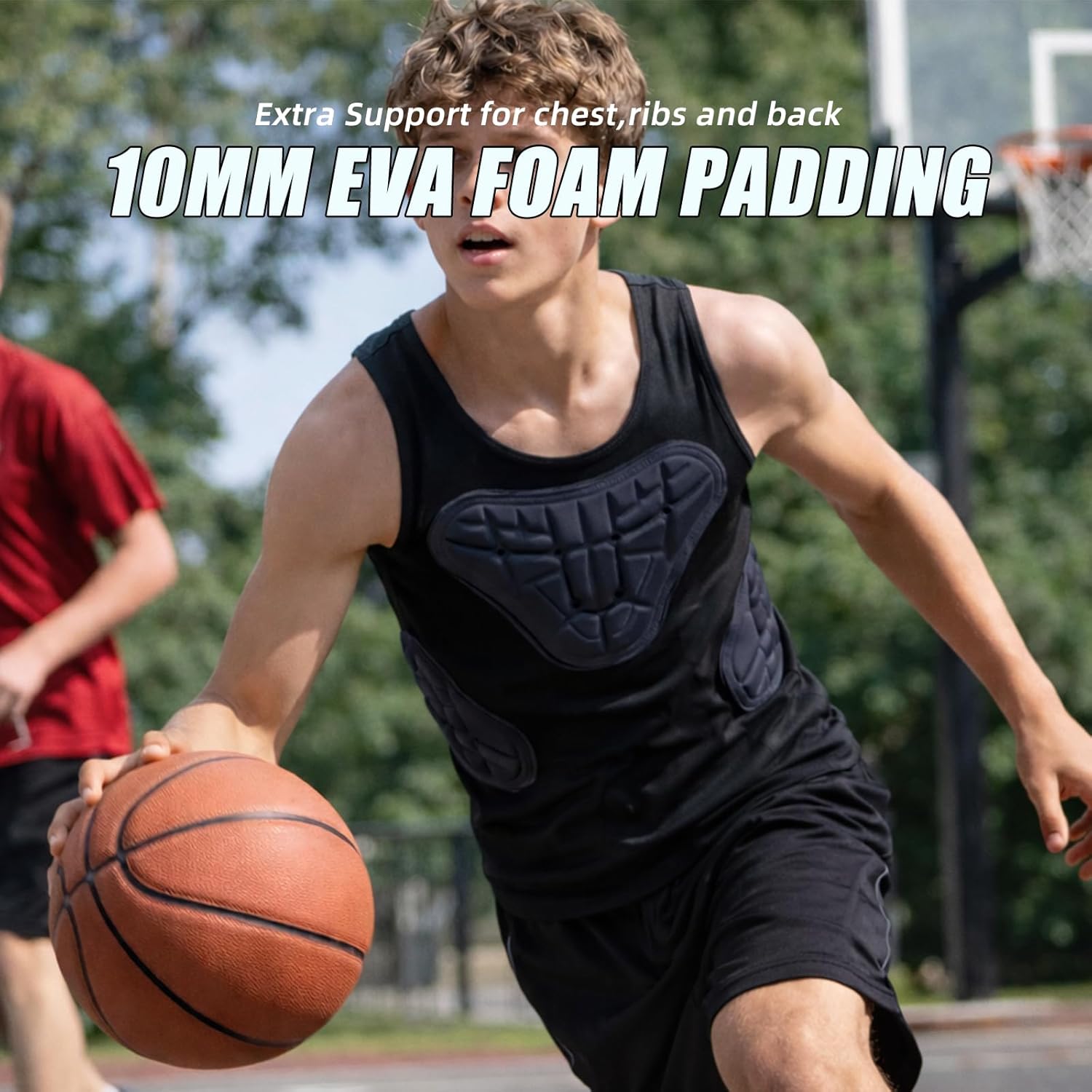 Mens Youth Padded Compression Shirt – Football Rib Protectors, Baseball Chest Protector, Basketball Padded Shirt for Impact Protection