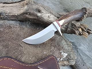 8" Handmade Fixed Blade Cowboy Skinner/Hunting knife with Leather Sheath, Stainless Steel Razor Sharp Blade and Stag Handle for Hunting, Bushcrafting, Camping and Hiking, Fighting, Fishing, Defending, - KNIVES KING